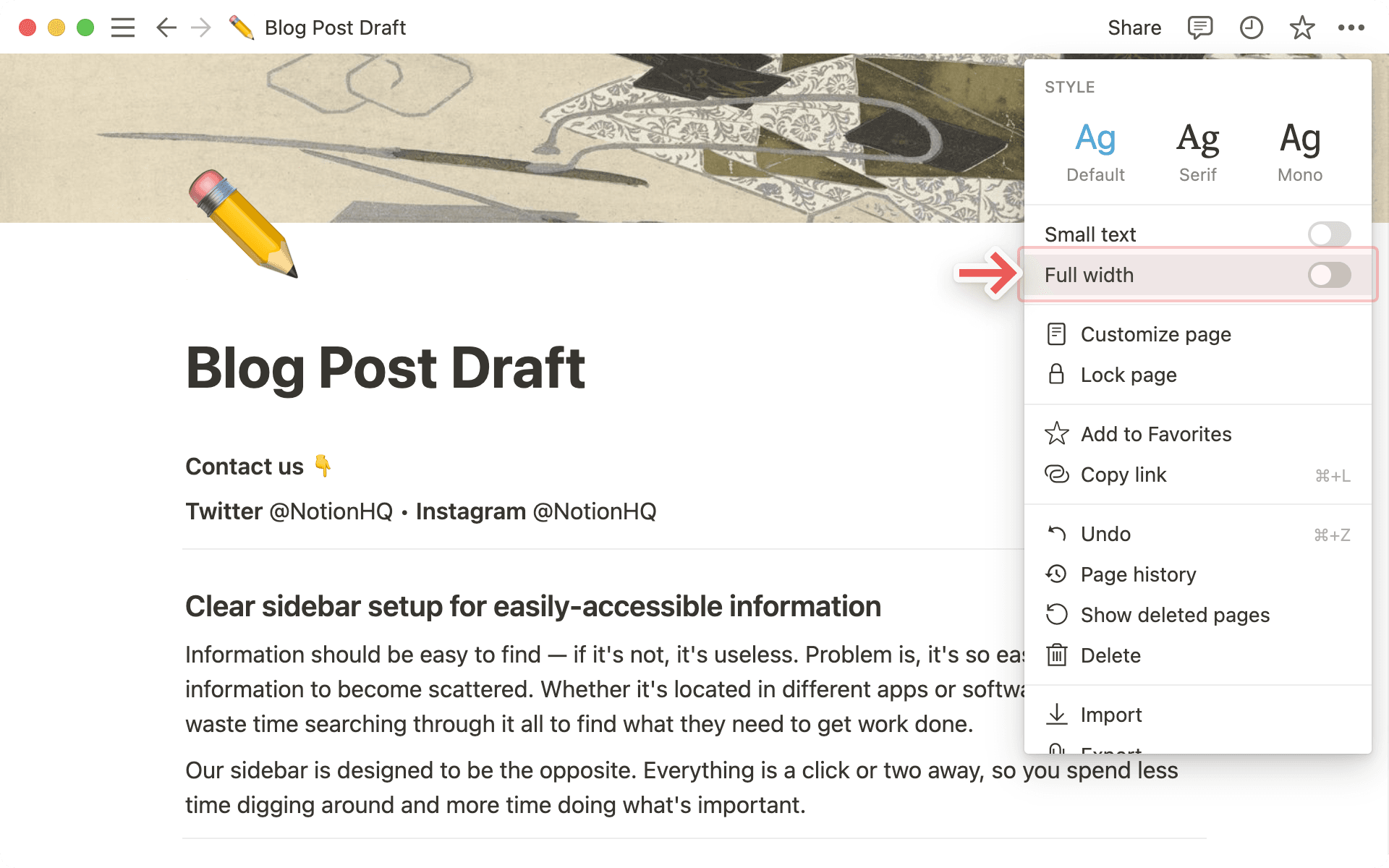 Full width page