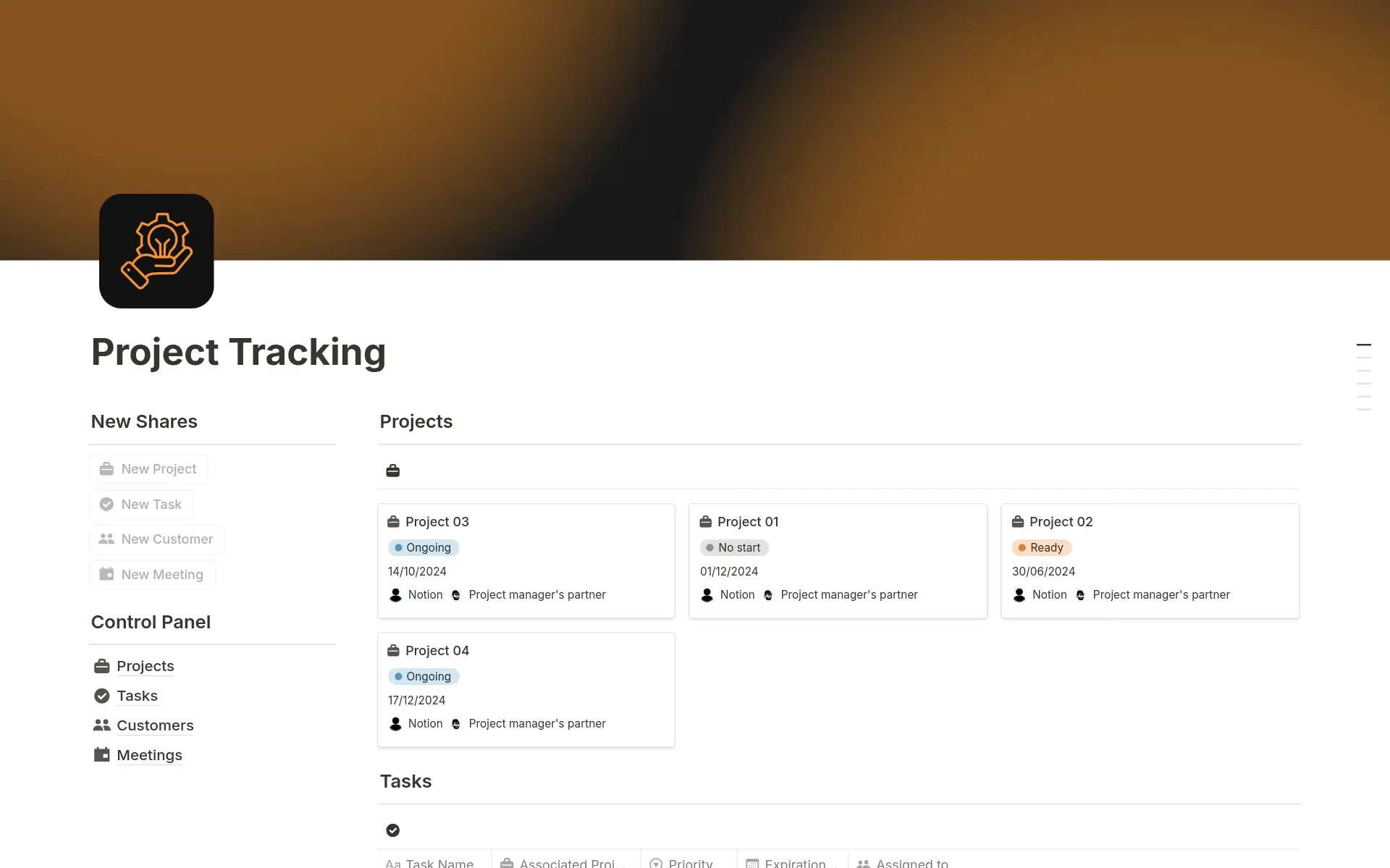 A Notion project tracking template